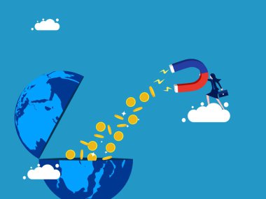 Dünya ekonomisinde para kazanmak. İş kadını dünya vektöründen para emiyor