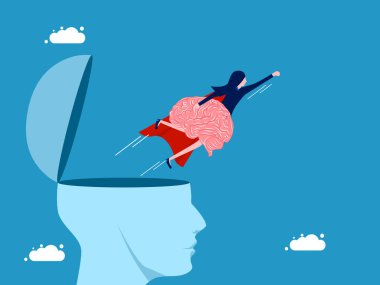 Alışılmışın dışında düşünüyorum. Kadın kahramanın kafasından beyin fışkırıyor. Vektör