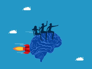 Çabuk düşün. Beyni iş ekibi kontrol ediyor. vektör illüstrasyonu