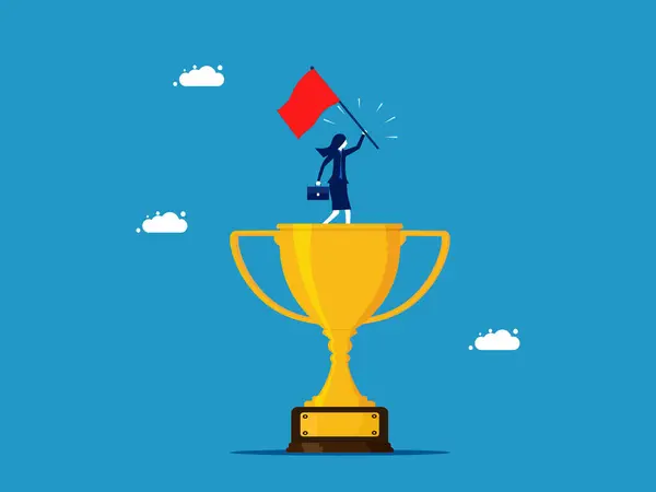 Auszeichnung Für Unternehmerischen Erfolg Gewinnerin Geschäftsfrau Hisst Rote Fahne Auf Stockvektor