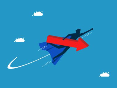 İşadamı gökyüzünde uçan bir ok tutuyor. Vektör