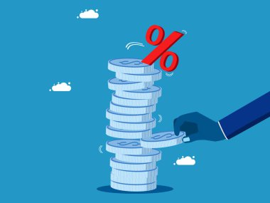 Faiz indirimi. Merkez bankası finans sisteminden ya da ekonomiden para alıyor. vektör