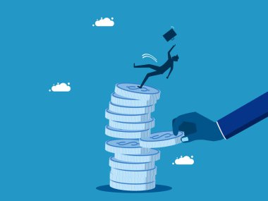 Kâr ve zarar arasındaki denge eksikliği. İşadamı para yığını vektöründe kayıyor