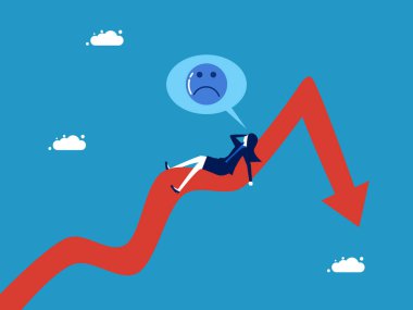 İş kadını bir grafikte yalan söylüyor ve kabus görüyor. Vektör