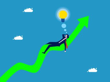 Yeni bir fikir buldum. İş adamı uyur ve büyüme grafiğinde bir ampul görmeyi hayal eder. vektör