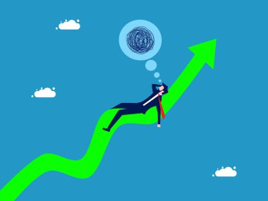 Kaos ve endişe. İş adamı büyüme eğrisinde kabuslar görüyor. Vektör