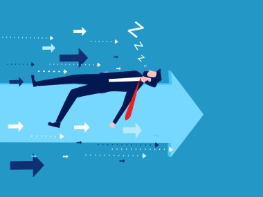 İşadamı ilerici ok grafiğinde uyuyor. Vektör illüstrasyonu