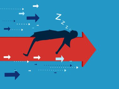 İlerleyen ok grafiğinde uyuyan iş kadını. Vektör illüstrasyonu