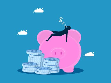 Yatırımlardan kazanç elde etmeyi başardı. Kumbarada uyuyan bir işadamı ve bir yığın para taşıyıcısı.