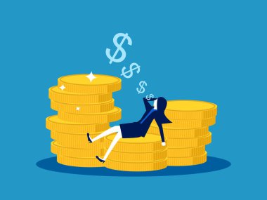 Zengin ve zengin insanlar. İş kadını erken emekli olarak mali özgürlüğe kavuşuyor. vektör