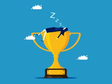 Kazan ve dinlen. Bir kupa üzerinde uyuyan iş kadını. Vektör illüstrasyonu