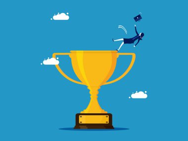 Başarı risk altında. İş kadını kayıp ödül taşıyıcı illüstrasyonunun üzerine düşüyor