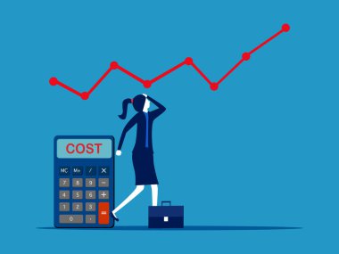 Maliyetler karı etkiler. İş kadını maliyet çizelgesi vektörüne bakıyor