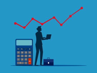 Büyüme çizelgesi analizi. Grafikleri ve hesap makinesi vektörünü analiz eden dizüstü bilgisayarı olan bir iş adamı