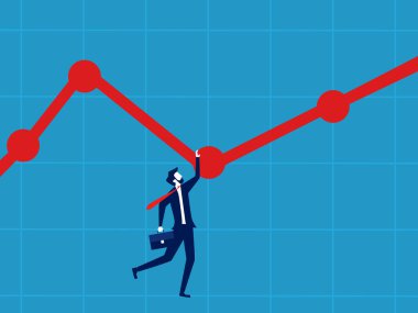 Yüksek maliyetli krizler. İş adamı maliyet grafiğinden düşüyor. Vektör