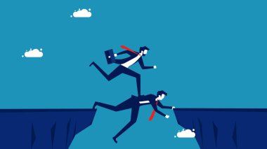 Patronunu destekle. İş liderleri, diğerlerini uçurumdan atmak için kendilerini köprü olarak kullanırlar. vektör