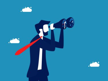 İş başvurusunda bulunanları ara. Dürbünle işçi arayan bir iş adamı. çevirmen