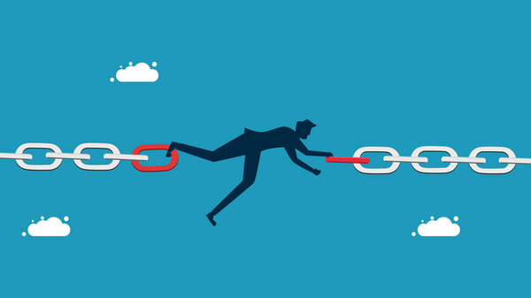 Solve risks or weaknesses of the business. Businessmen holding chains together. vector