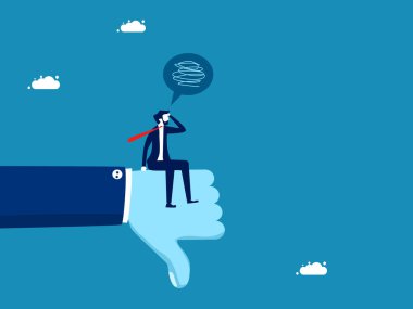 Motivasyon kaybı. Stresli iş adamı olumsuz işaretler veriyor. vektör