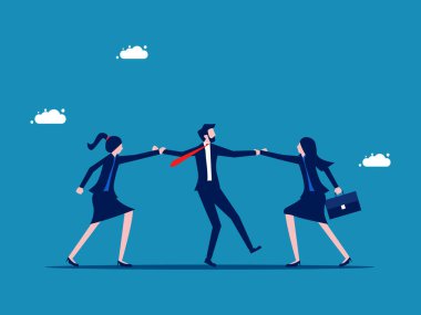 İki kadın bir erkek için yarışıyor. İşe alım konsepti. Vektör