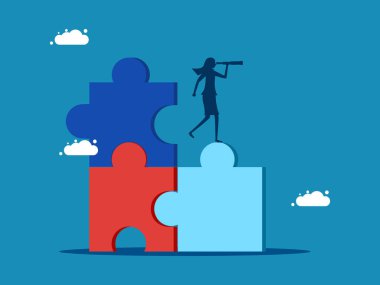 Soruna kesin bir çözüm ara. Son kayıp yapbozu arayan kadın. vektör