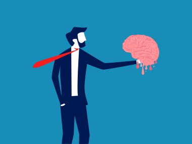 Hafıza kaybı. Erimiş beyni tutan bir iş adamı. vektör illüstrasyonu