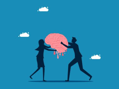 Bunamayı önle. Erimiş beyni bir arada tutan iki iş adamı. vektör illüstrasyonu