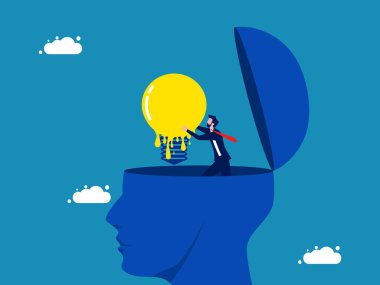 Bunama. İş adamı koca kafanın beynini eritiyor. vektör illüstrasyonu