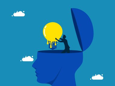 Konsept dejenere. İş adamı koca kafanın beynini eritiyor. vektör illüstrasyonu