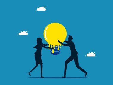 İlham yok. Erimiş bir ampul tutan iki iş adamı. vektör illüstrasyonu