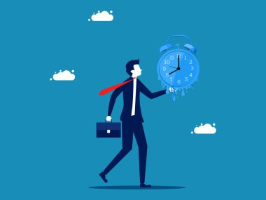 Çok az zaman kaldı. Elinde erime saati tutan bir iş adamı. vektör illüstrasyonu