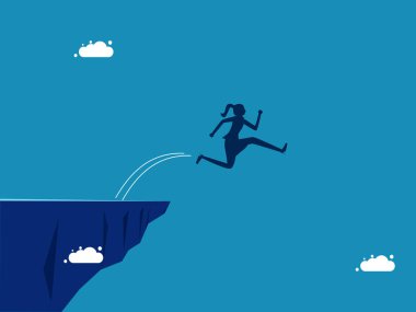 Aptallık ya da kendine zarar vermek. İş kadını uçurumdan atlıyor. vektör illüstrasyonu