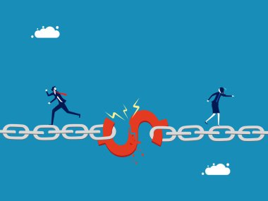 Finansal sorunlar. İşadamı bozuk para zinciri vektöründen kaçıyor