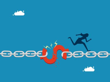 Kaynak sorunları. İş kadını, bozuk para zinciri vektöründen kaçtı