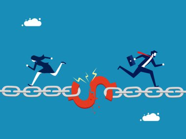 Tedarik zincirinde sorun var. İşadamı bozuk para zinciri vektöründen kaçıyor