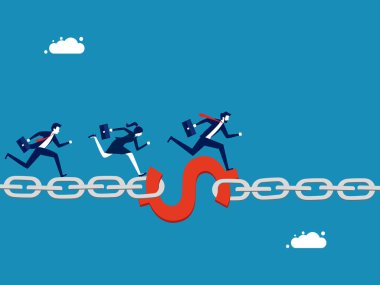 Finansal istikrar. Finans zinciri vektörü üzerinde çalışan iş adamları takımı