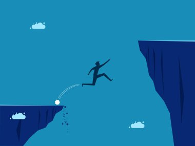 İş başarısızlığı. İş adamı başarısız bir şekilde uçurum vektörünün üzerinden atladı 