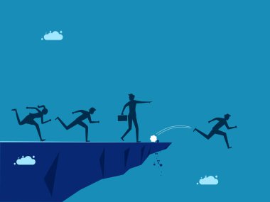 Yanlış karar. Müdür çalışana uçurumdan atlamasını emretti. vektör