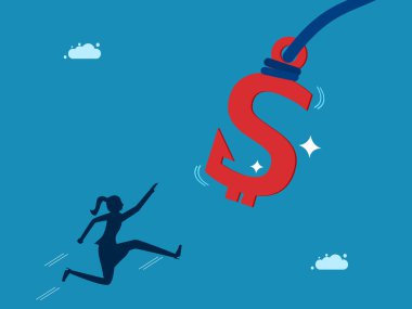 Finansal dolandırıcılık. İş kadını gizli yem vektörüyle para kazanmak için atlıyor.