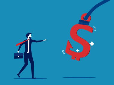 Sahtekarlık ve para hırsızlığı. İş adamı gizli bir balık avlama kurbanıyla para kazanmak için içeri girer. vektör