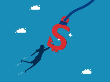 Açgözlülük kavramı. Kadın para taşıyıcısının tuzağına düşüyor.