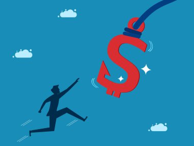 Yatırım dolandırıcılığı. Adam gizli yem vektörüyle para kazanmak için atlıyor.