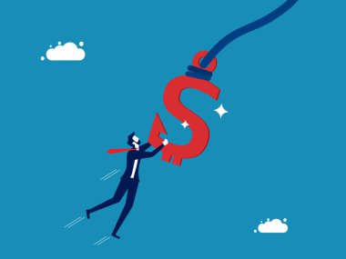 Açgözlülük kavramı. İşadamı para taşıyıcısının tuzağına düştü