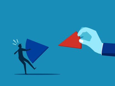 İş rakipleri. Finans pastası grafiği vektörünün payı için mücadele eden işadamları