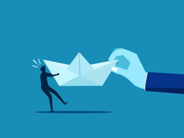 İş kavgası. İşadamları kağıt tekneler için kavga eder. vektör