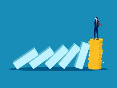 Yatırım için finansal güven. Bozuk paralar dengede kalır ve düşen dominoları durdurur. vektör
