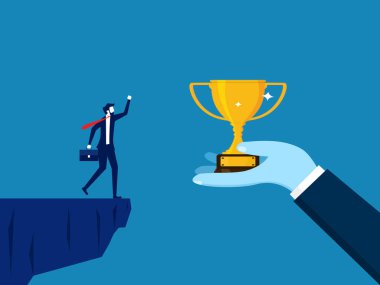 İş ödülleri. Yönetici el, iş adamı vektörüne ödül veriyor