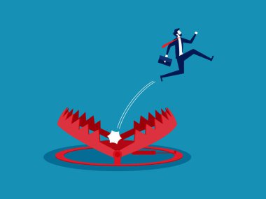 Tehlikeden kaçın. İş adamı tuzak vektöründen uzaklaşıyor