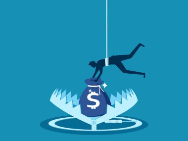 Yatırım ve risk. İş adamı parayı tuzağından alır. vektör illüstrasyonu