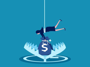 Yatırım ve risk. İş kadını parayı tuzağından alır. vektör illüstrasyonu